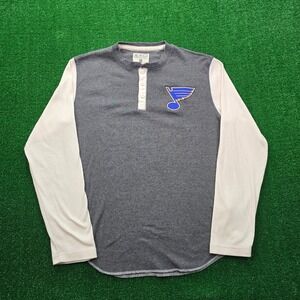 St Louis Blues Henley Shirt Mens Small Gray Long Sleeve NHL Hockey Embroidered